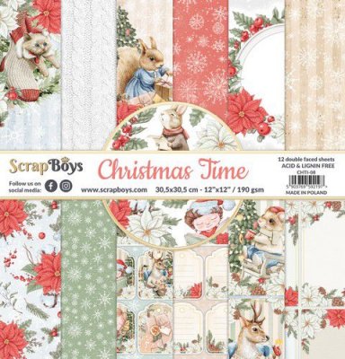 CHRISTMAS TIME paperset 12 vl+cut out elements 190 gsm 12x12 fromn ScrapBoys 30x30 cm