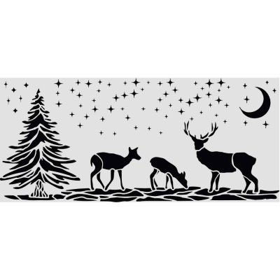 CHRISTMAS DEER STENCIL - Schablon med julhjortar från Stamperia 12x25 cm
