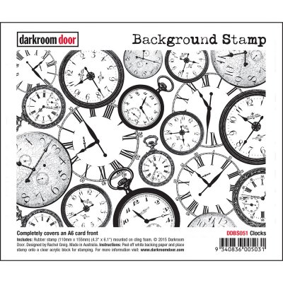 Clocks background rubber stamp - Stämpel med klockor från Darkroom Door A6
