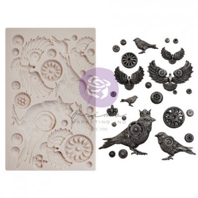 Clockwork Sparrows birds Mould 5x8 - Gjutform med klockor och fåglar från Finnabair Prima Marketing