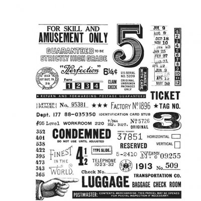 Eccentric text number rubber cling stamp set from Tim Holtz Stamper's Anonymous