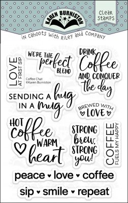 COFFEE CHAT clear stamp set - Stämpelset med engelska kaffeuttryck från Karen Burniston