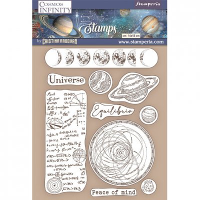 Cosmos Infinity Universe Natural Rubber Stamp - Stämpelset med universumtema från Stamperia 14x18 cm