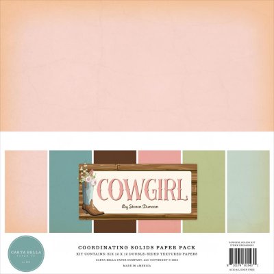 COWGIRL paper pack 12x12 SOLIDS - Enfärgade papper från Carta Bella 30x30 cm