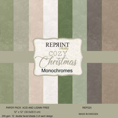 COZY CHRISTMAS MONOCHROMES papers 12x12 - Enfärgade papper från Reprint 30x30 cm