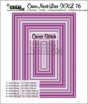Crea-Nest-Lies XXL no 76 cross stitch rectangles - Rektangulära stansmallar med korsstygn från CreaLies max. 12x16 cm