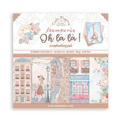 OH LÁ LA Create Happiness 8x8 Inch Paper Pack - Mönsterpapper med resetema från Vicky Papaioannou Stamperia 20x20 cm