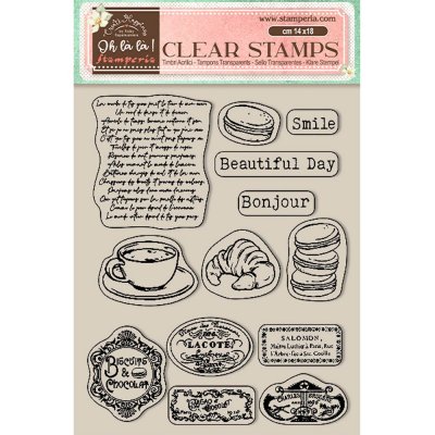 LABELS Create Happiness Oh lá lá Clear Stamps from Vicky Papaioannou Stamperia 14x18 cm