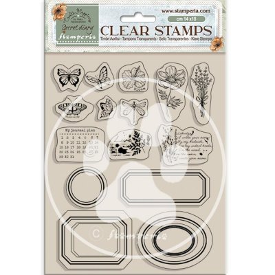 CREATE LABELS SECRET DIARY clear stamp set - Stämpelset från Vicky Papaioannou Stamperia 14x18 cm