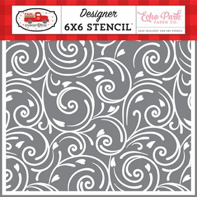 Cupid & Co. Heart Flourish 6x6 Inch Stencil - Schablon med snriklar från Echo Park 15x15 cm