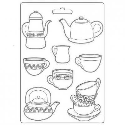 CUPS AND POTS soft mould Create Happiness Welcome Home - Gjutform med koppar och kannor från Vicky Papaioannou Stamperia A5