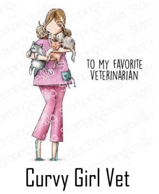 FÖRBESTÄLLNING Curvy girl veterinarian rubber stamp - Stämpel med en kvinnlig veterinär från Stamping Bella