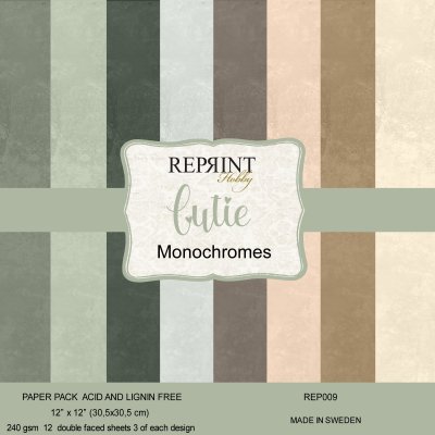 CUTIE MONOCHOROMES paper pack 12x12 - Enfärgade papper från Reprint 30x30 cm