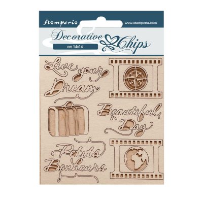 LIVE YOUR DREAM Create Happiness Oh lá lá Decorative Chips from Vicky Papaioannou Stamperia 14x14 cm