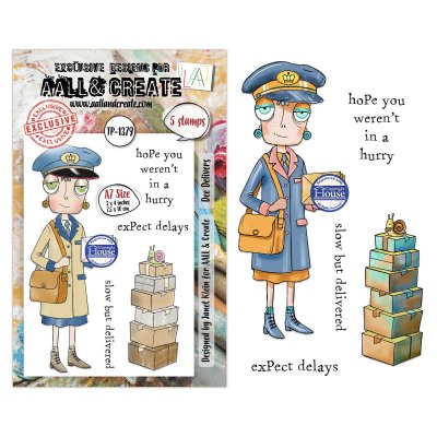 DEE DELIVERS post carrier clear stamp set - Stämpelset med brevbärartema från AALL & Create A7