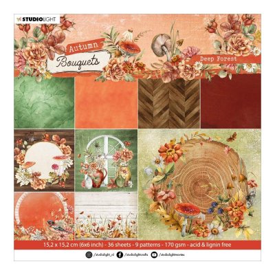 DEEP FOREST Autumn Bouquet Paper Pad 6X6 36/Pkg - Mönsterpapper med höstttema från Studio Light 15x15 cm