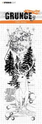 Deer in the woods Grunge Collection nr.101 clear stamp - Stämpel med kronhjort i skogen från Studio Light 7,4x21 cm
