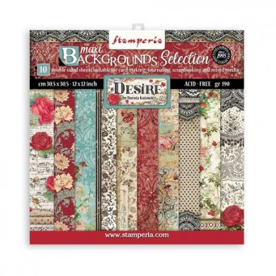 Desire Maxi Backgrounds 12x12 Inch Paper Pack - Mönsterpapper från Stamperia 30x30 cm