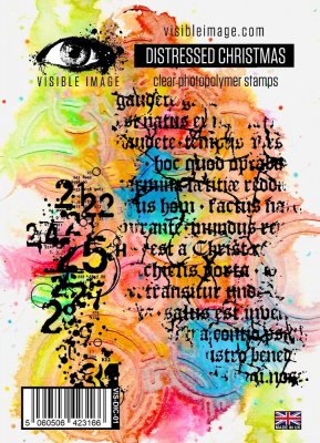 DISTRESSED CHRISTMAS text and number clear stamp set from Visible image A6
