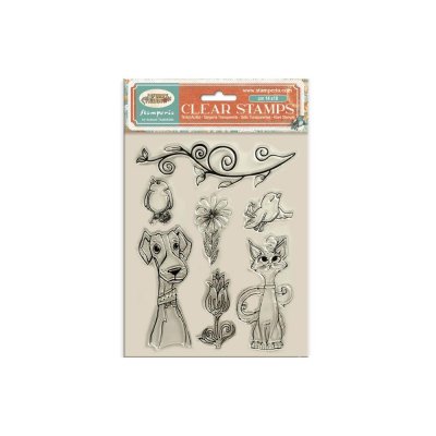 DOG CAT AND FLOWERS clear stamp set from Stamperia