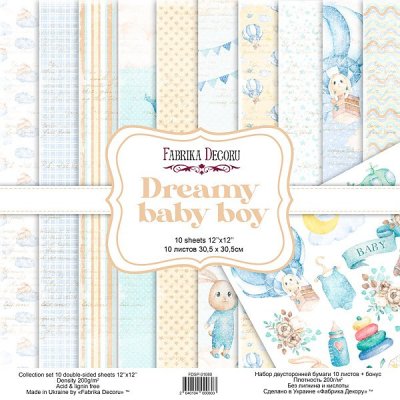Dreamy baby boy paper pack 12x12 inches - Fullstora mönsterpapper med barntema från Fabrika Decoru