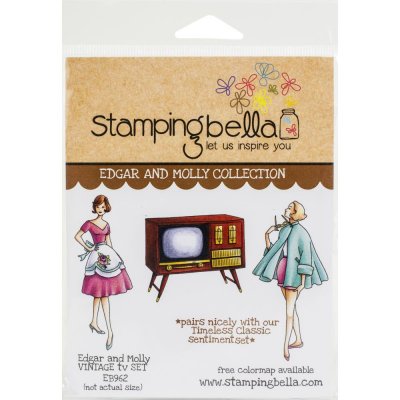 Edgar and Molly vintage TV set rubber stamp set - Stämpelset med gammaldags teve från Stamping Bella