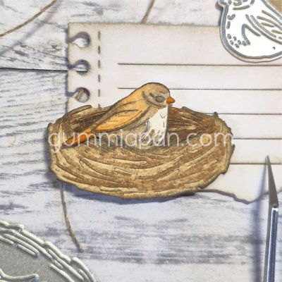 Bird and nest die set from Gummiapan ca 25,7 x 18,5 mm & 44,5 x 23 mm