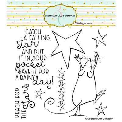 Falling star mouse clear stamp set - Stämpelset med mus, stjärna och texter från Anita Jeram Colorado Craft Company 15x15 cm
