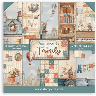 FAMILY paper pack - Mönsterpapper med barn- och familjtema från Stamperia 20x20 cm