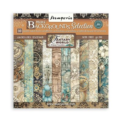 FANTASY WORLD MAXI BACKGROUNDS paper pack 12x12 - Mönsterpapper från Stamperia 30x30 cm