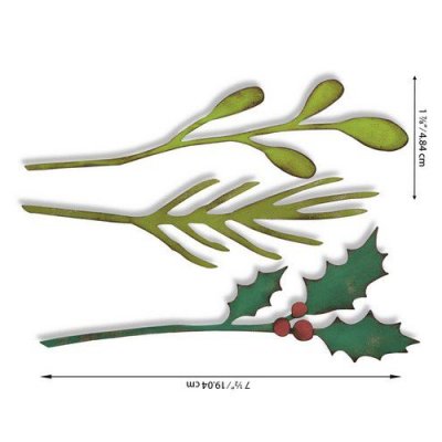 Festive stems bigz L die - Medelstor tjock stansmall med långa kvistar och löv från Tim Holtz / Sizzix