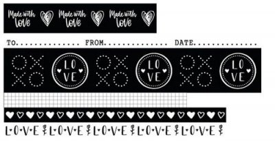 Filled with love black and white washi tape 18 - Svartvit washitejp med kärlekstema från Studio Light