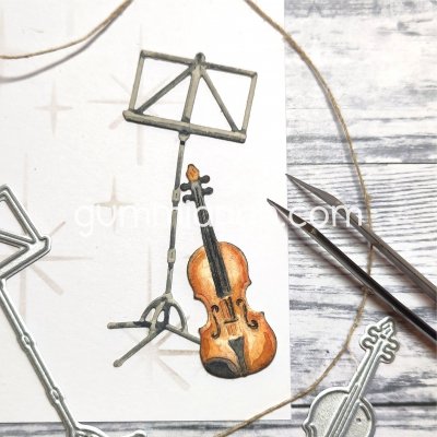 Violin and sheet music stand die set from Gummiapan ca 16x45 & 28x68 mm