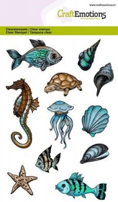 Sea animals (fish, shell) stamp set - Stämplar med havsdjur (fiskar, maneter, snäckor) från Craft Emotions A6