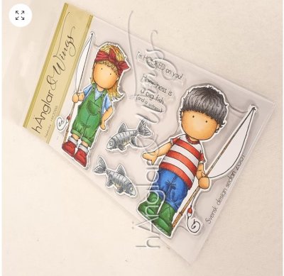 Fiskelycka stämpelset med pojke och flicka från Hänglar & Stänglar A6