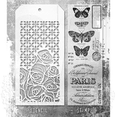 PAPILLON butterfly clear stamp and stencil set - Stämplar och schabloner från Tim Holtz Stamper's Anonymous