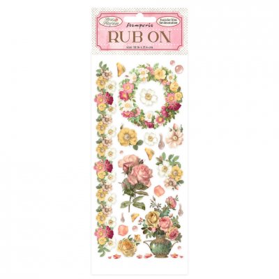 FLOWERS AND GARLAND Rose Parfum Rub-On 4x8,5 Inch - Blomgnuggisar från Stamperia