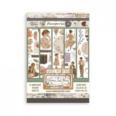 FLOWERS AND POEMS WASHI PAD - Mönstrad papperstejp från Stamperia A5