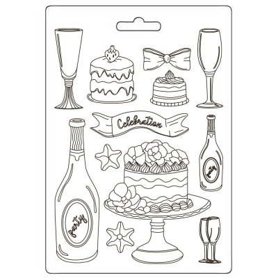 Masquerade Soft Mould A5 Flut And Cakes - Gjutform med kalastema tårta, party från Stamperia A4
