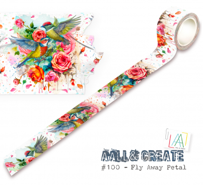 FLY AWAY PETAL washi tape - Mönstertejp med blommor och fåglar från AALL & Create 2,5 cm