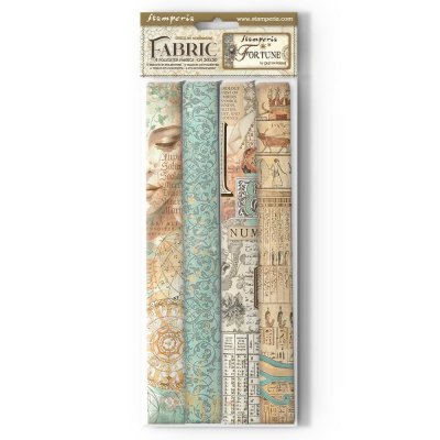FORTUNE FABRIC PACK - 4 st tygbitar från Stamperia 30x30 cm