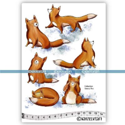 Foxes Les renards rubber stamp set - Stämpelset med rävar från KatzelKraft A5