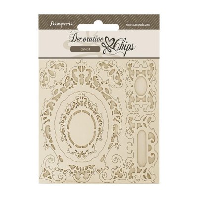 FRAMES Sir vagabond in Fantasy land decorative chips - Tunna dekorationer från Stamperia ca 14x14 cm