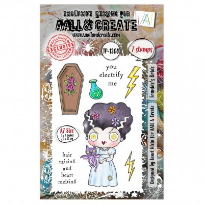 FRANKIE'S BRIDE Halloween clear stamp set - Stämpelset med Frankensteins brud halloweentema från AALL & Create A7