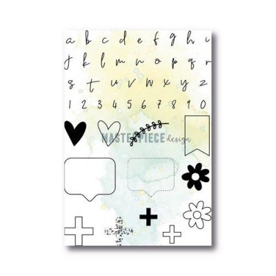FRESH THINGS script alphabet clear stamp set 4x6 - Stämpelset med bokstäver och former från Masterpiece design 10x15 cm