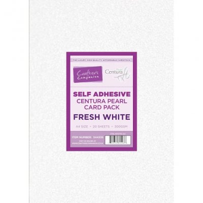 Fresh White Self Adhesive Centura Pearl A4 Card Pack 20 Pkg 300 gsm - Självhäftande vita skimrande papper från Crafter's Compani