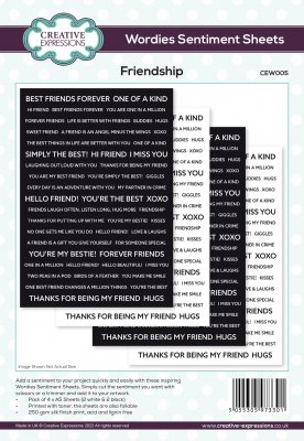 Friendship wordies sentiment sheets - Svartvita citatstickers om vänskap från Creative Expressions 15x20 cm