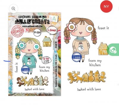 FROST IT GINGERBREAD GIRL clear stamp set - Stämpelset med flicka och pepparkakor från AALL & Create A7