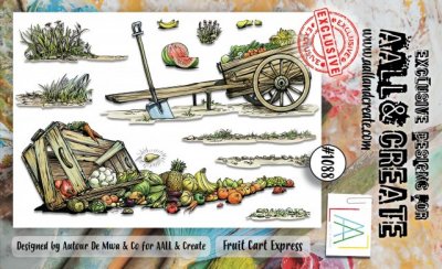 FRUIT CART EXPRESS clear stamp set - Stämpelset med fruktvagnar från AALL & Create A6