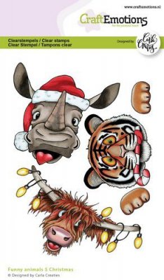 FUNNY ANIMALS 5 CHRISTMAS clear stamp set - Stämpelset med roliga juldjurhuvuden från CraftEmotions A6